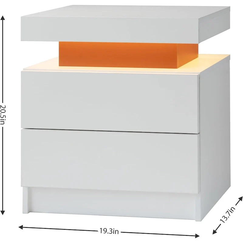2 Drawers Nightstand with LED Lights
