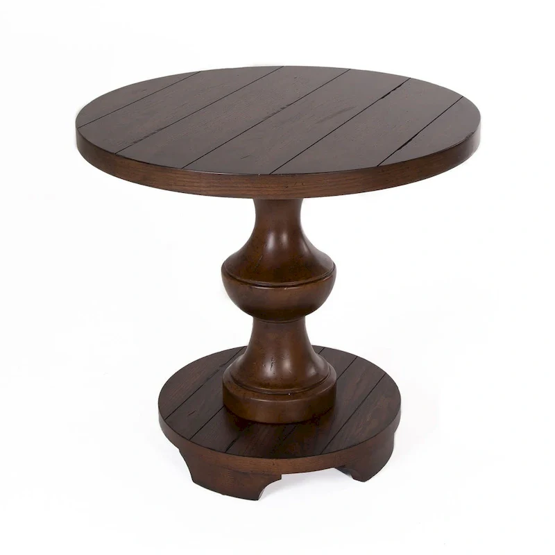 Sedona Kona Brown End Round End Table Heavy Oak Planked Top