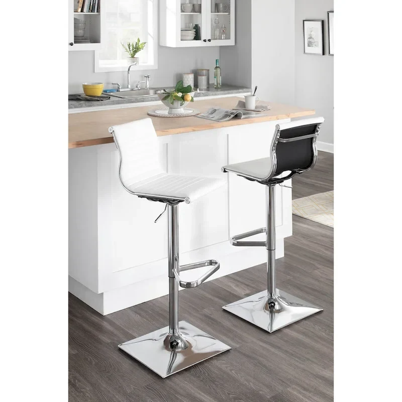 Black / White / Grey Adjustable Swivel Bar Stool, Faux Leather, Single Seat