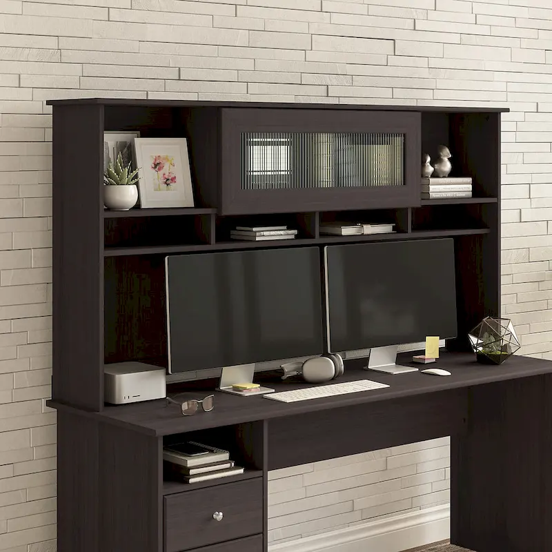 Ash Gray / Heather Gray / White / Modern Gray – Transitional Desk Hutch, 1-Person