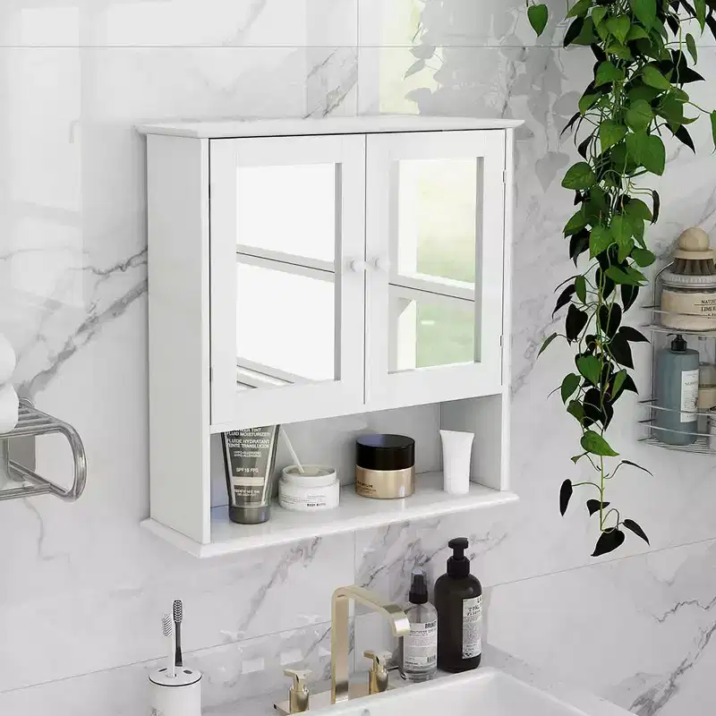 MAYEERTY Bathroom Wall Cabinet Double Mirror Doors Shelves