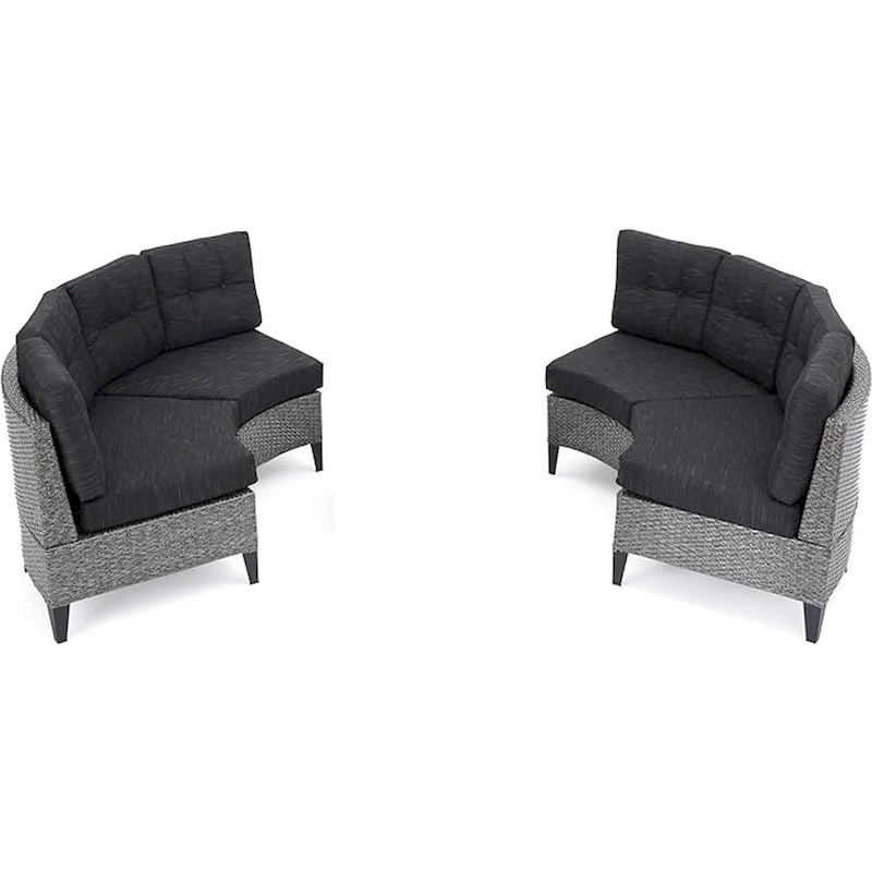Rune Outdoor Curved 4 Seater Sofa, PE Rattan Weave, Iron, Gray Fabric