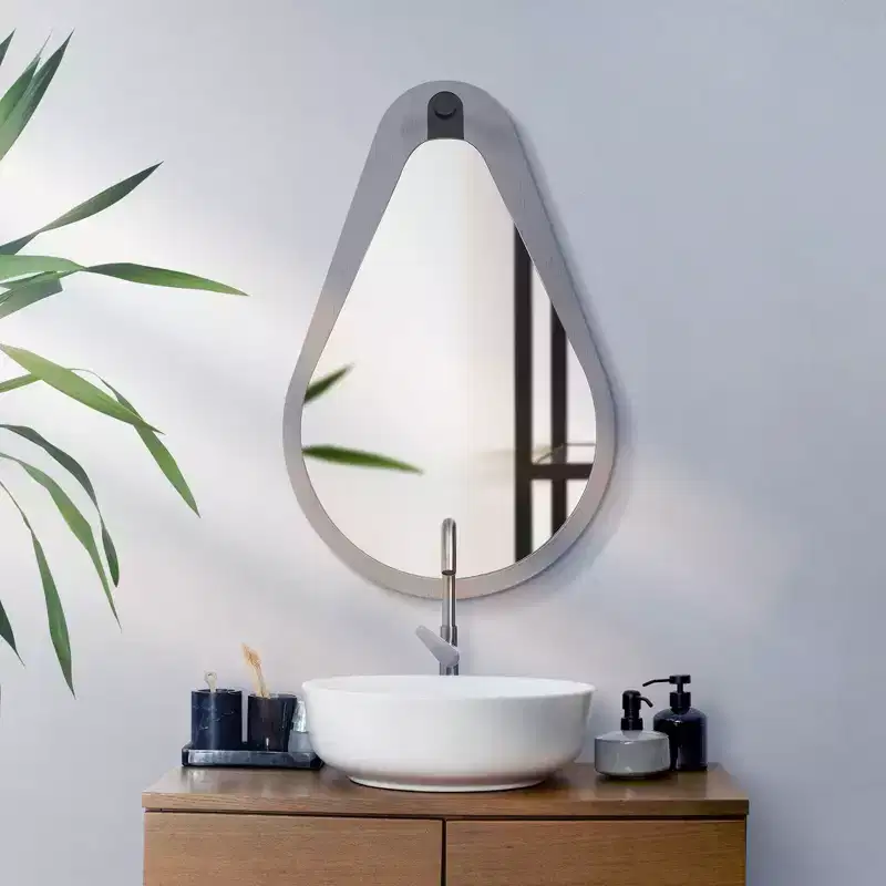 Howard Elliott 28"x18" Teardrop Saldar Gray Wood Framed Mirror with Black Metal Hook