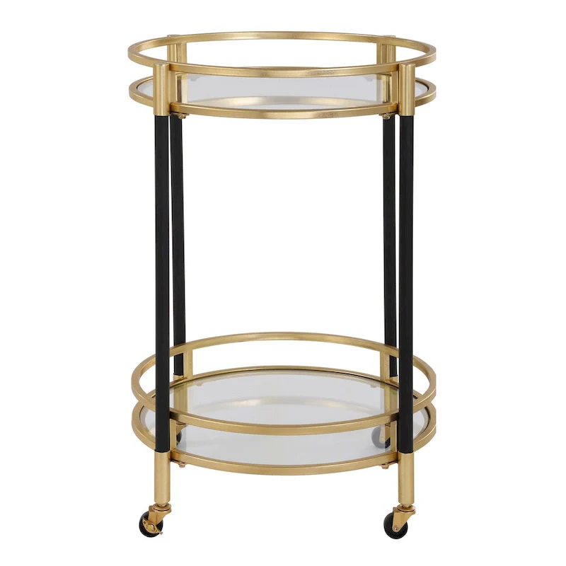 Two Tier Round Bar Serving Cart - 29.75 - Black and Gold