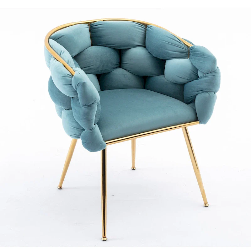 Blue Velvet Accent Chair with Gold Metal Legs – Modern Style, Seats 1