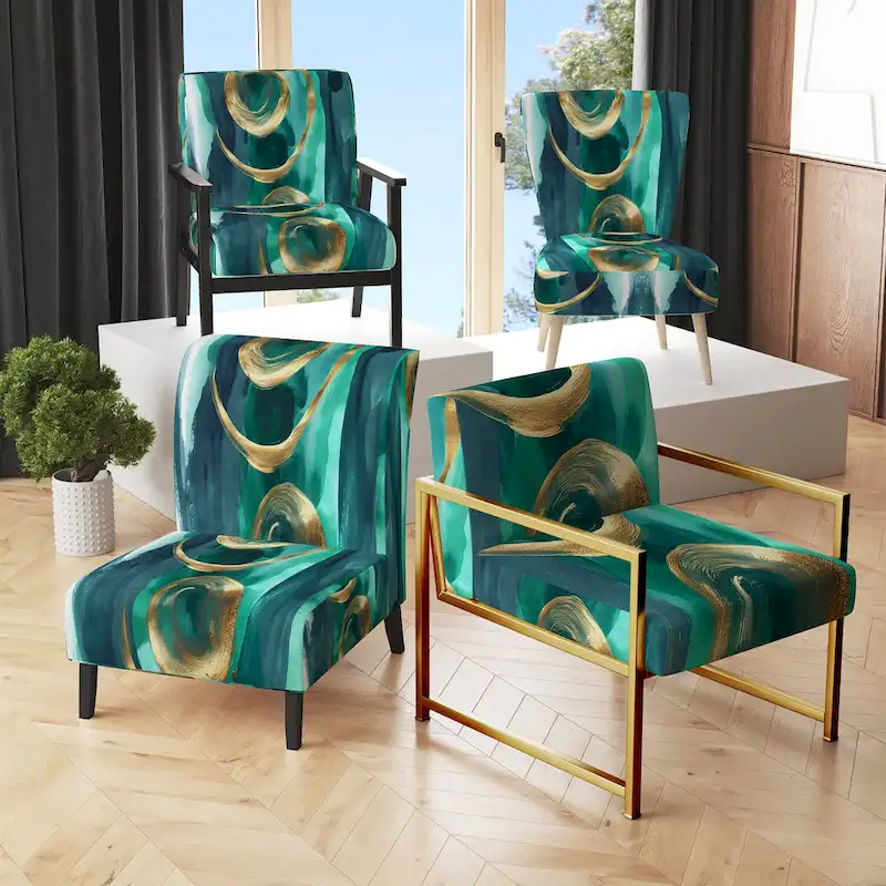 Designart Geometric Black And Teal IV Upholstered Abstract Accent Chair - Modern Arm Chair For Bedroom