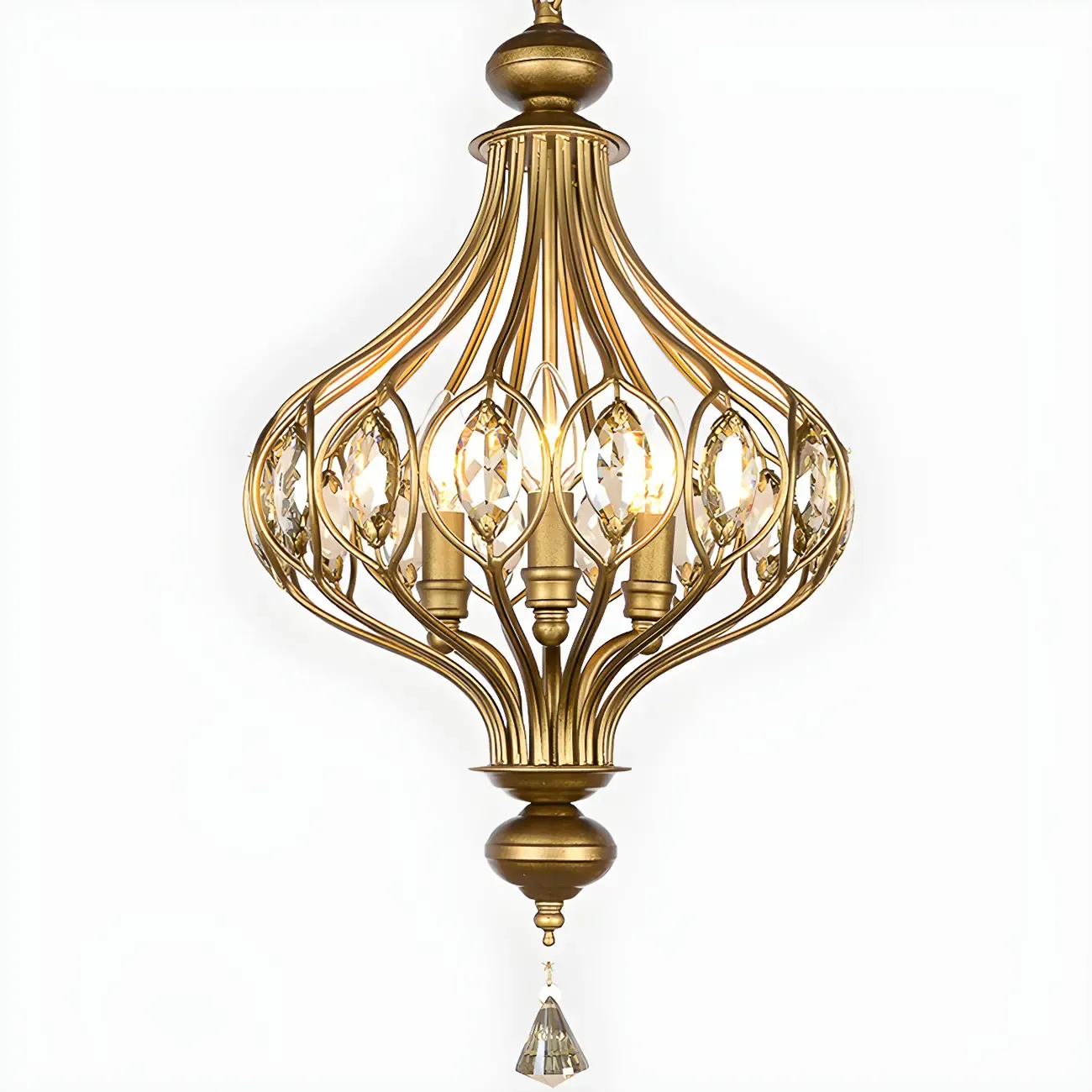 Gold Globe Caged Crystal Accent Hallway Pendant Light