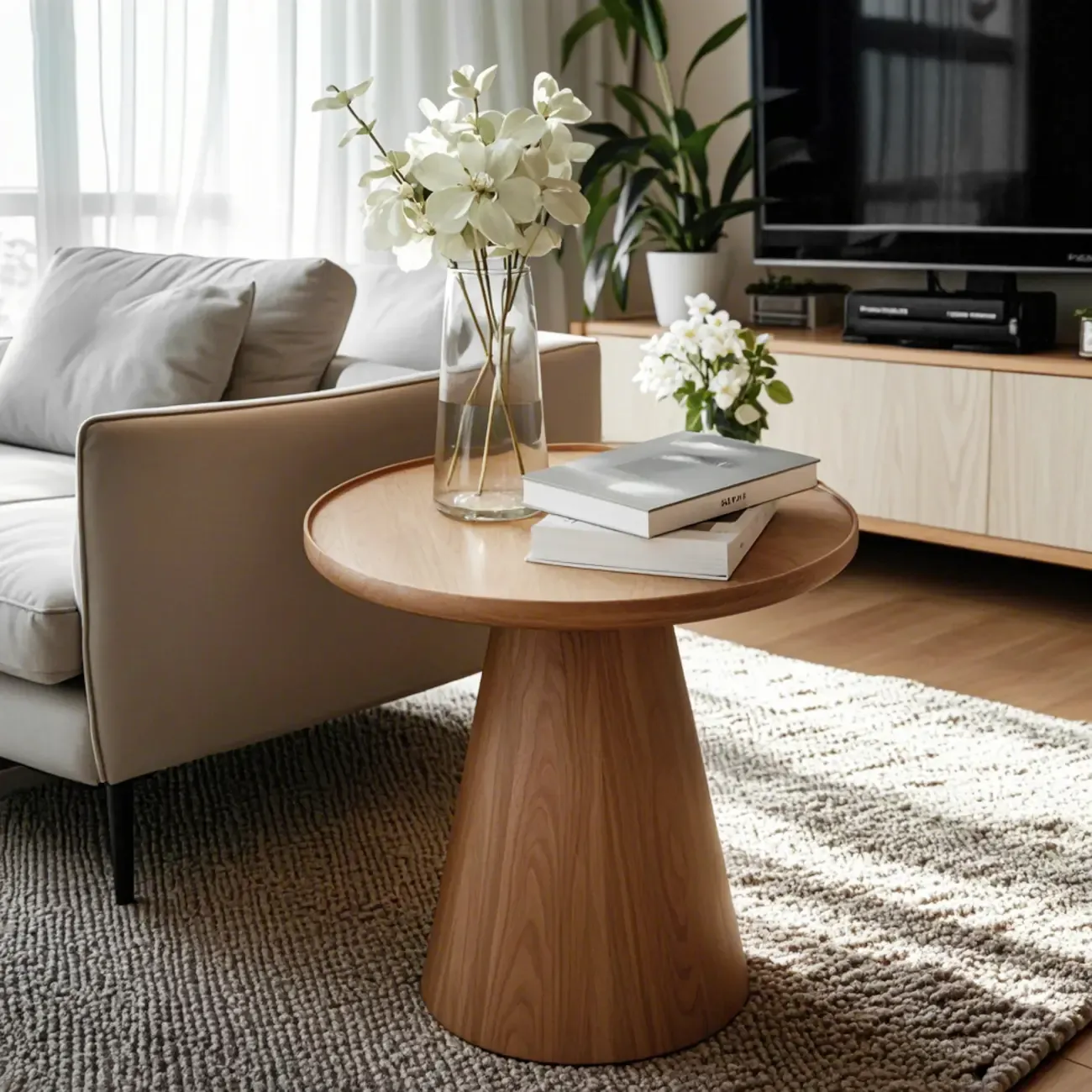 Dark Walnut Elegant Round Wood Coffee Table