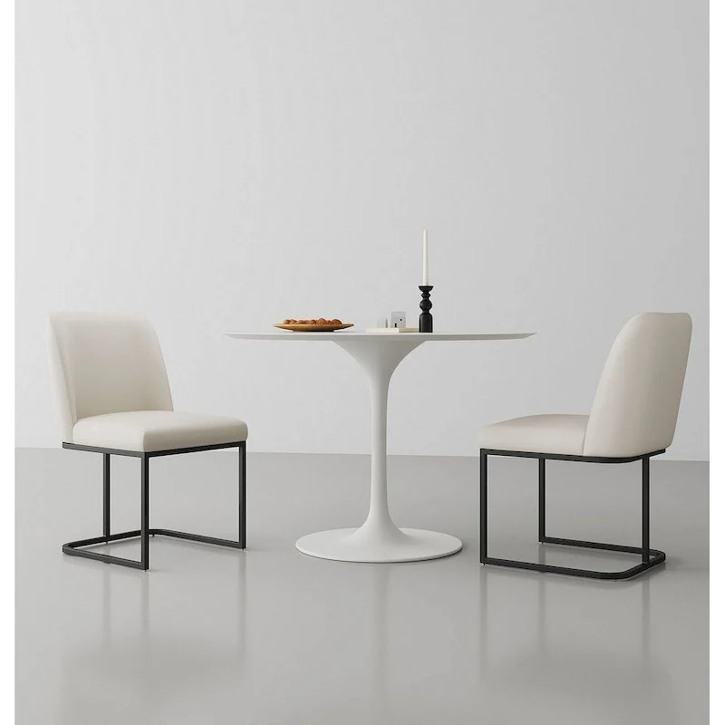 Faux Leather Dining Chair with Metal Base, Set of 2