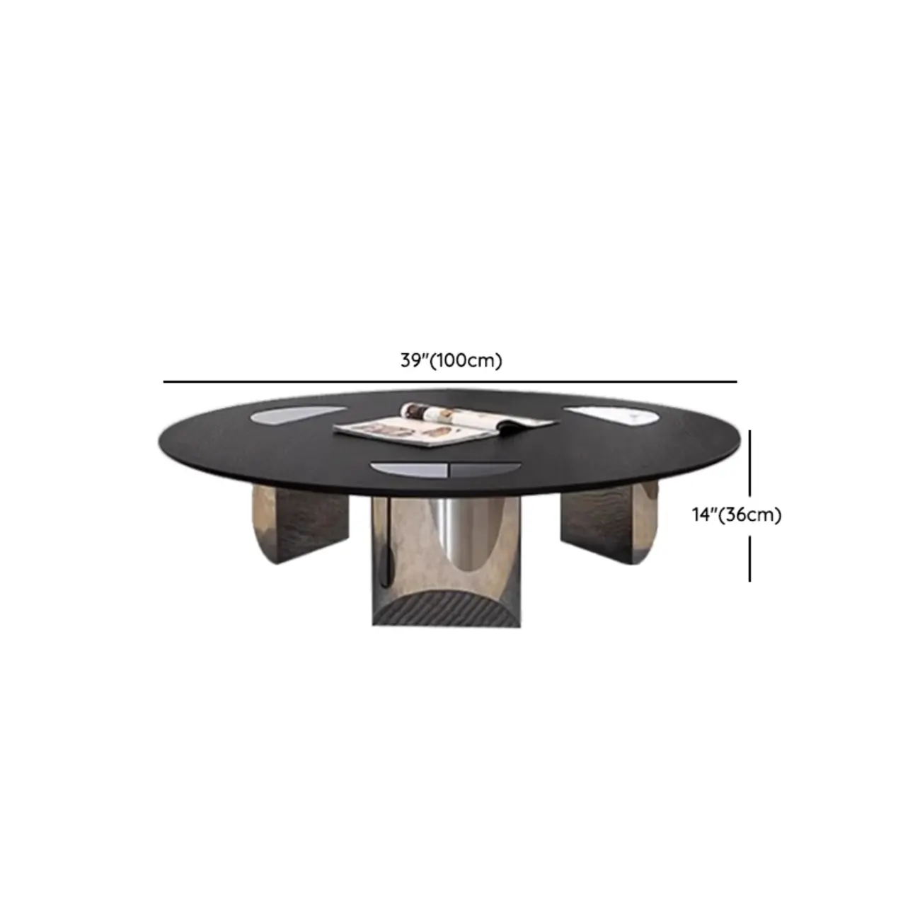 Glam Wood Black Round Table with Abstract Tripod Base