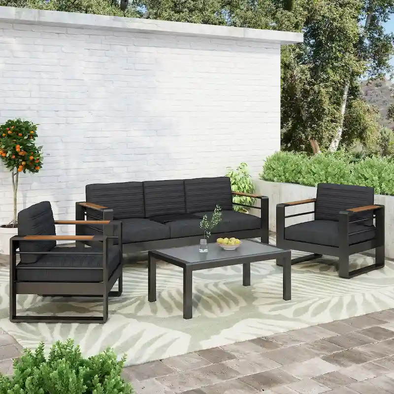 Giovanna Outdoor Aluminum 5 Seater Chat Set with Water Resistant Cushions by Christopher Knight Home