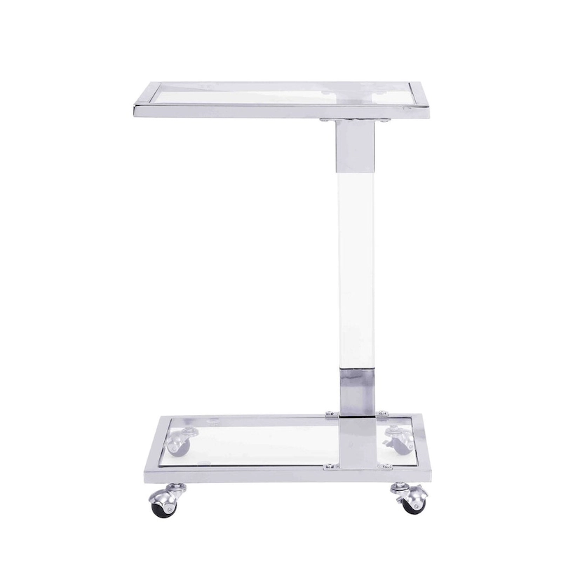 Glass Side Table, Acrylic End Table, Glass Top C Shape Square Table with Metal Base