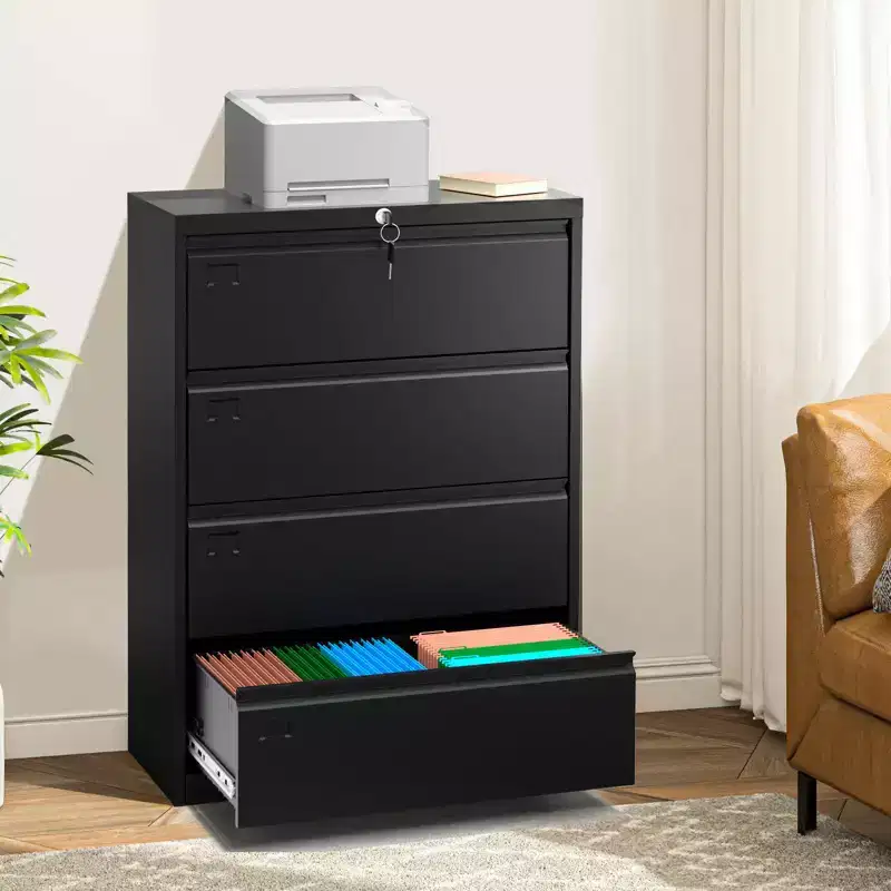 File Cabinets with Adjustable Shelf, 4 Drawer Metal Lateral Filing Organization Storage Cabinets with Lock & 2 Keys, for Letter/Legal/F4/A4 Size