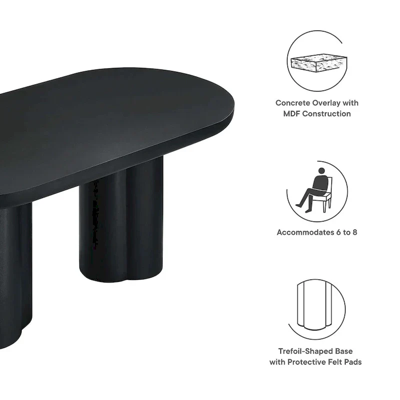 72 Oval Dining Table with Concrete-Effect Finish and Double Pedestal Base