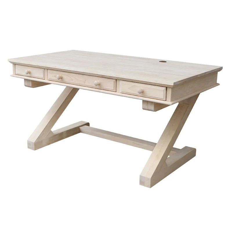 Solid Wood Unfinished Executive Desk with Decorative Base