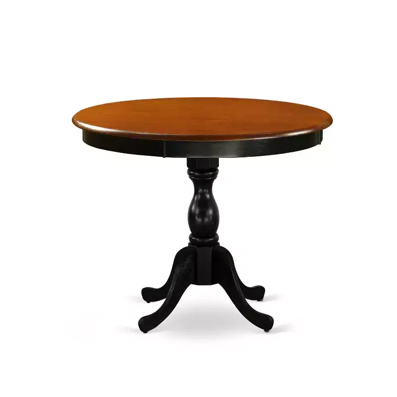 HomeStock 5-Piece Round Black and Cherry Finish Solid Wood Top Dining Table with 4 Parson Chair