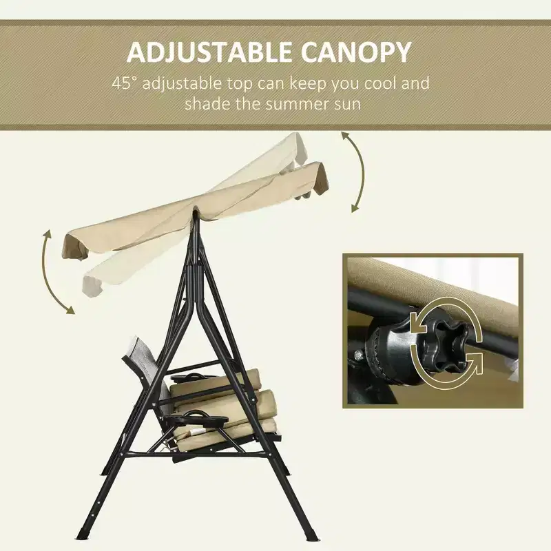 3-Seat Patio Swing Chair with Adjustable Canopy, Rattan Seat, Removable Cushions and Pillows