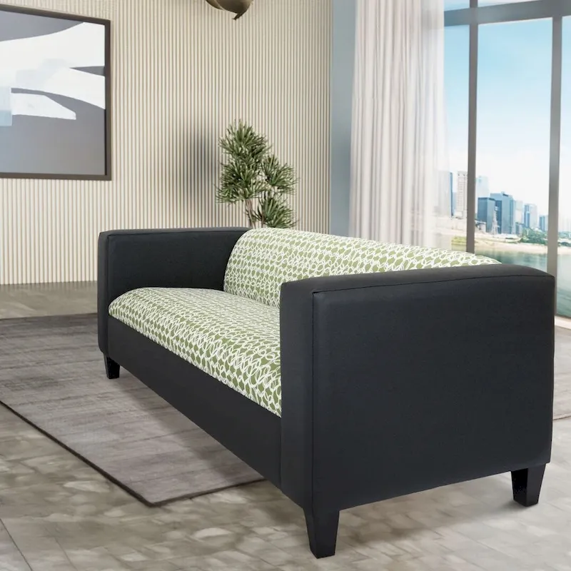 Mid-Century Modern 3-Seater Sofa, Faux Leather with Solid Wood Frame