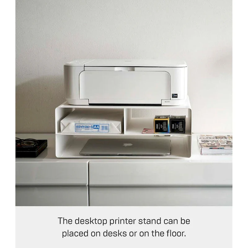 Black / White Rolling Printer Stand with Storage, Steel, Single-User