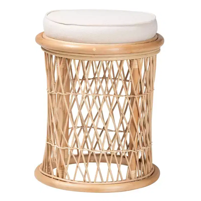 bali & pari Junius Natural Rattan Ottoman Footstool: Handcrafted, Bohemian, No Assembly Required