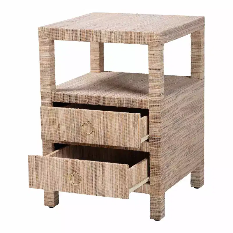 Natural Woven Grasscloth 2-Drawer Nightstand, 1-Person