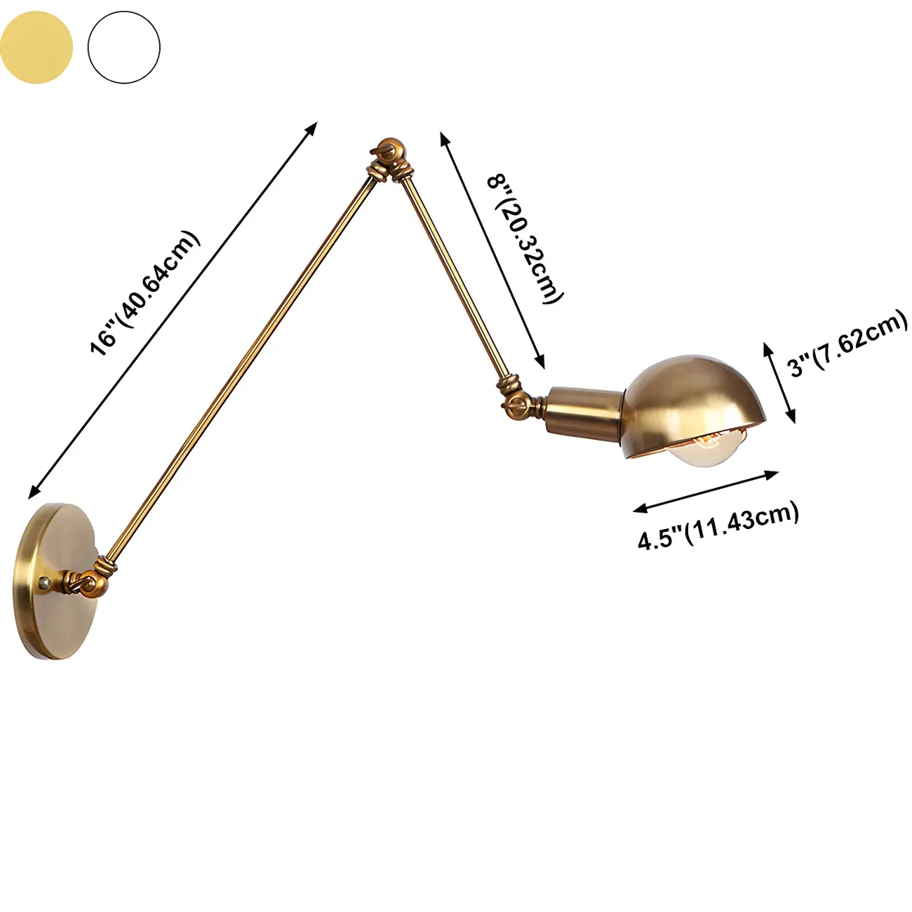 Gold and White Dome Swing Arm Wall Light