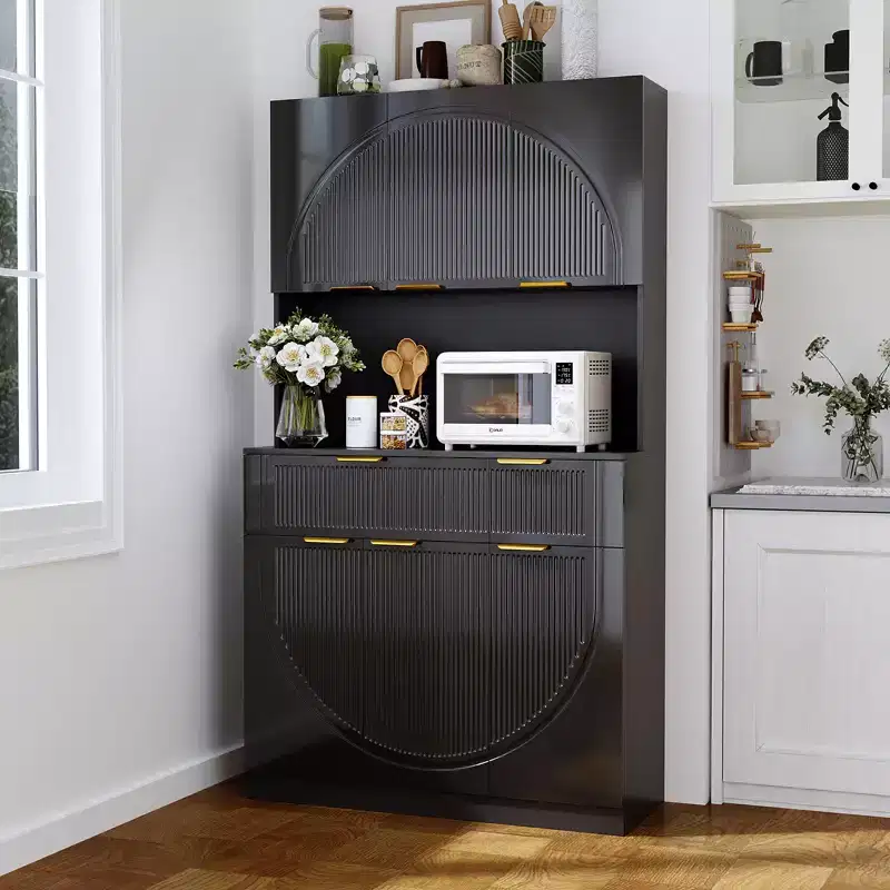 GDFStudio Aurelia 71 Kitchen Pantry Storage Cabinet with Microwave Shelf and Power Outlets
