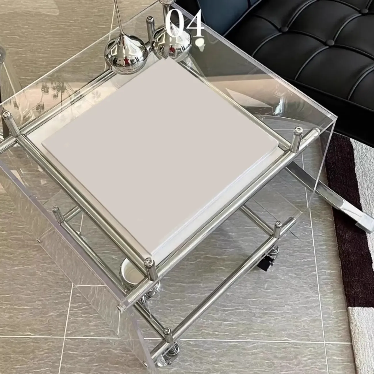 Stylish Clear Acrylic 360° Rolling Cubic Side Table