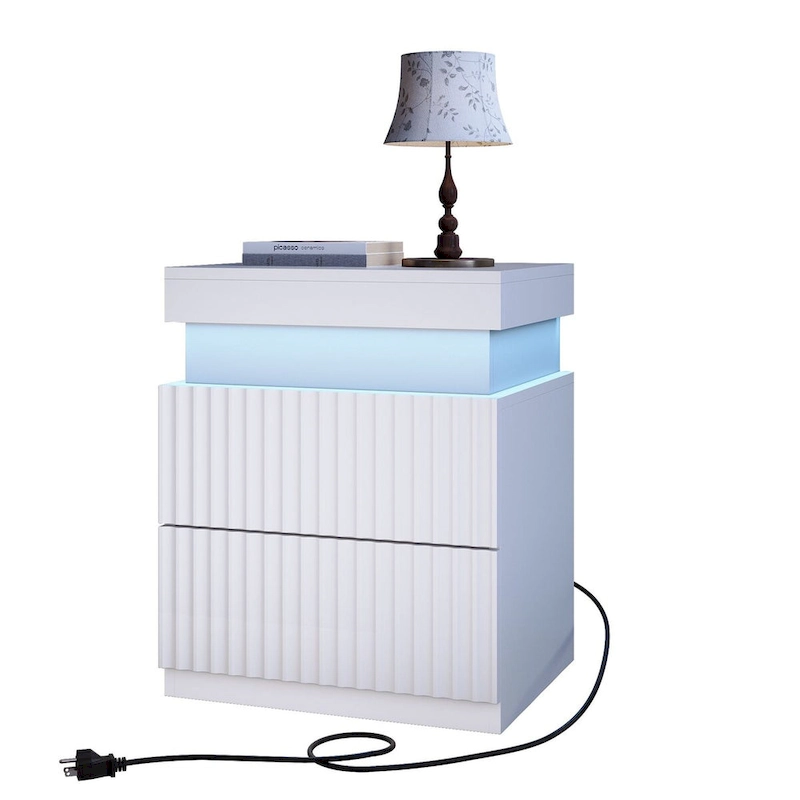 JASIWAY LED Night Stand Bedside Table with Charging Station- Set of 2