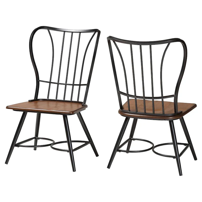 Industrial Metal and Wood Dining Chairs (Set of 2)