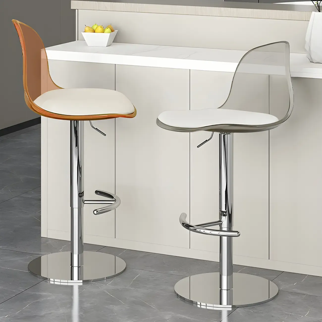 Modern Swivel Cushioned Acrylic Bar Stools with Backs