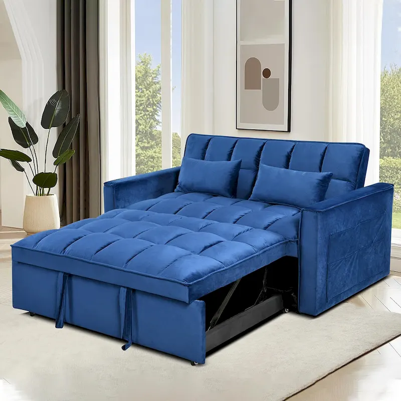 Velvet Futon Sofa Bed – Dark Gray / Light Gray / Blue / Black – 2-Person