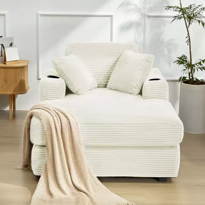 Hyleory Corduroy Chaise Lounge Chair Single Seater Recliner with Ottoman Modern Accent Chair for Living Room or Bedroom