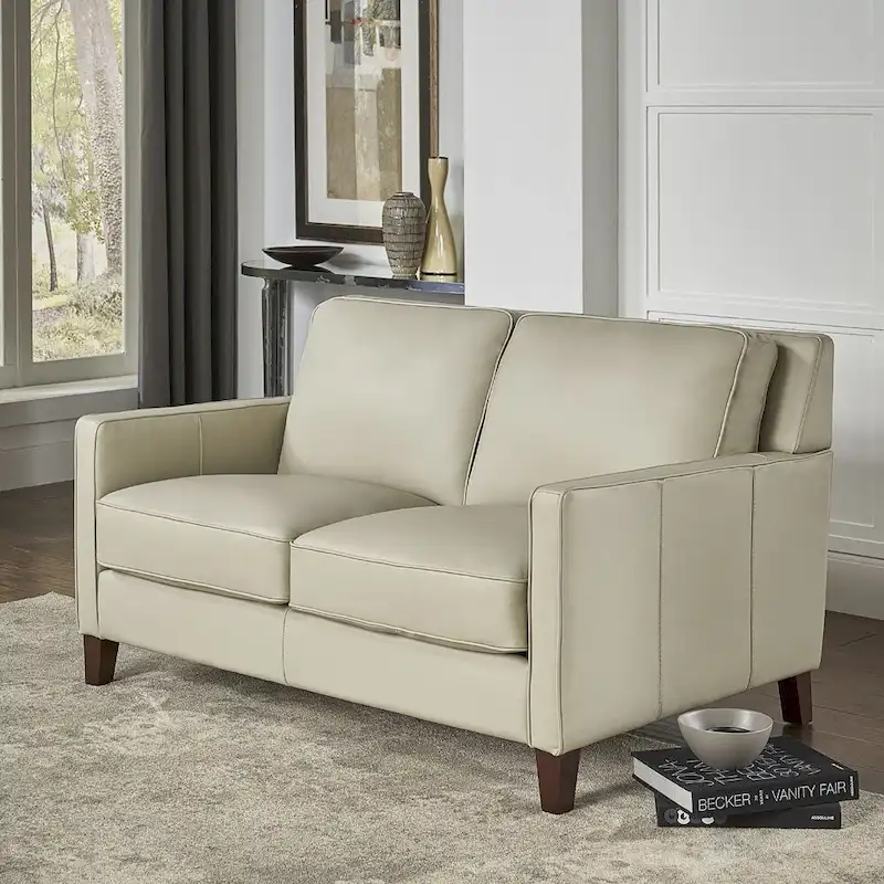 Top Grain Leather Loveseat with Feather, Memory Foam and Springs