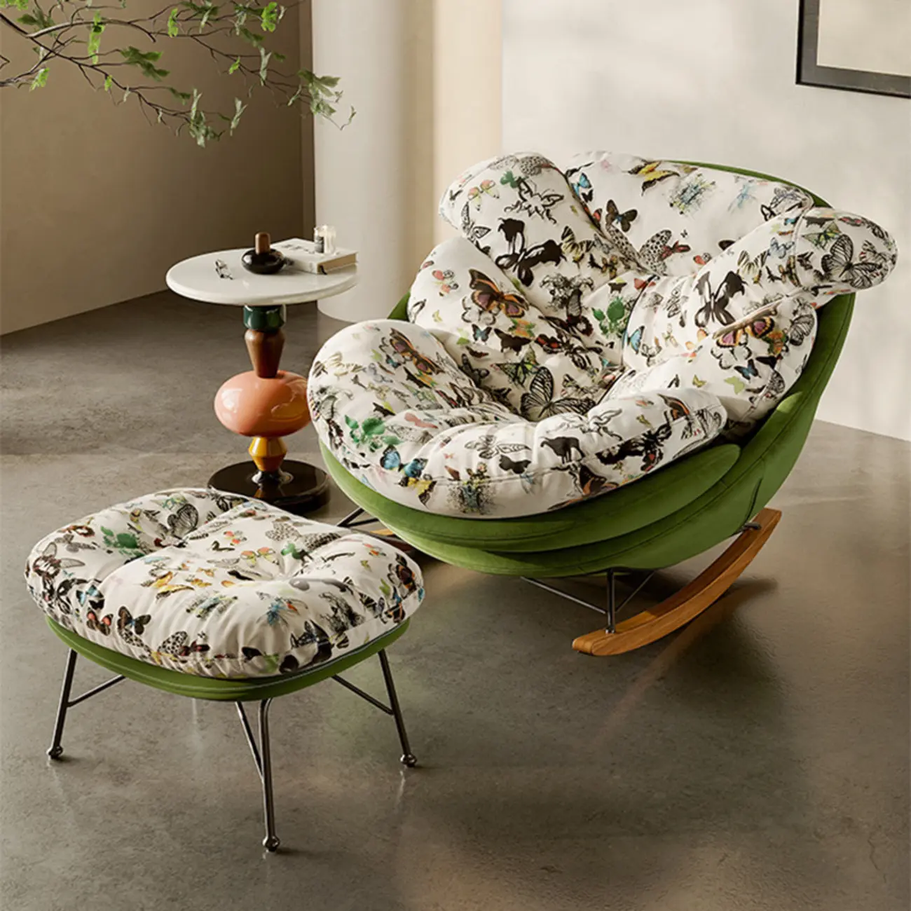 Modern Ergonomic Upholstered Rocking Chair Optional Ottoman