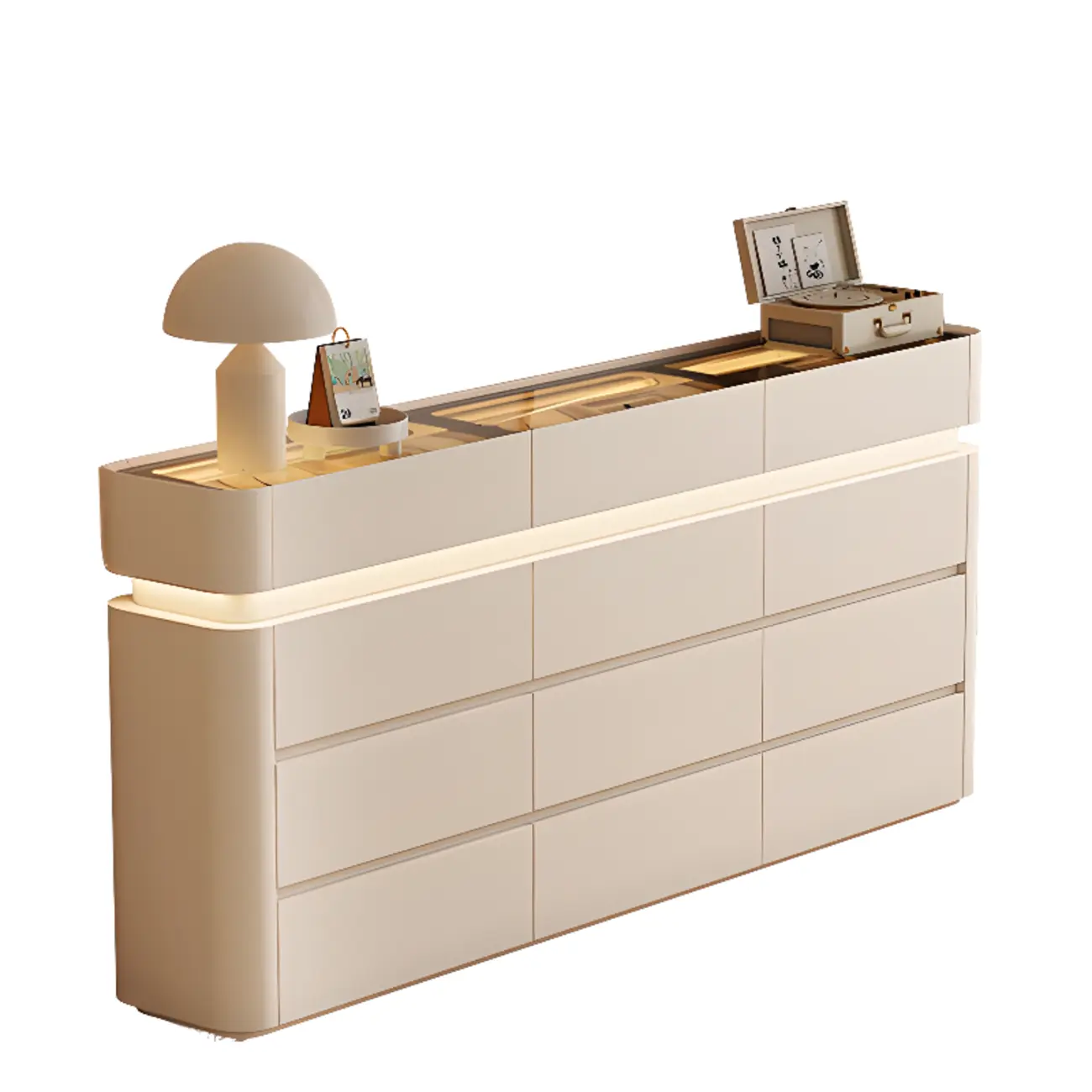 LED Light Wooden Glass Black Sideboard with Drawers Shelves