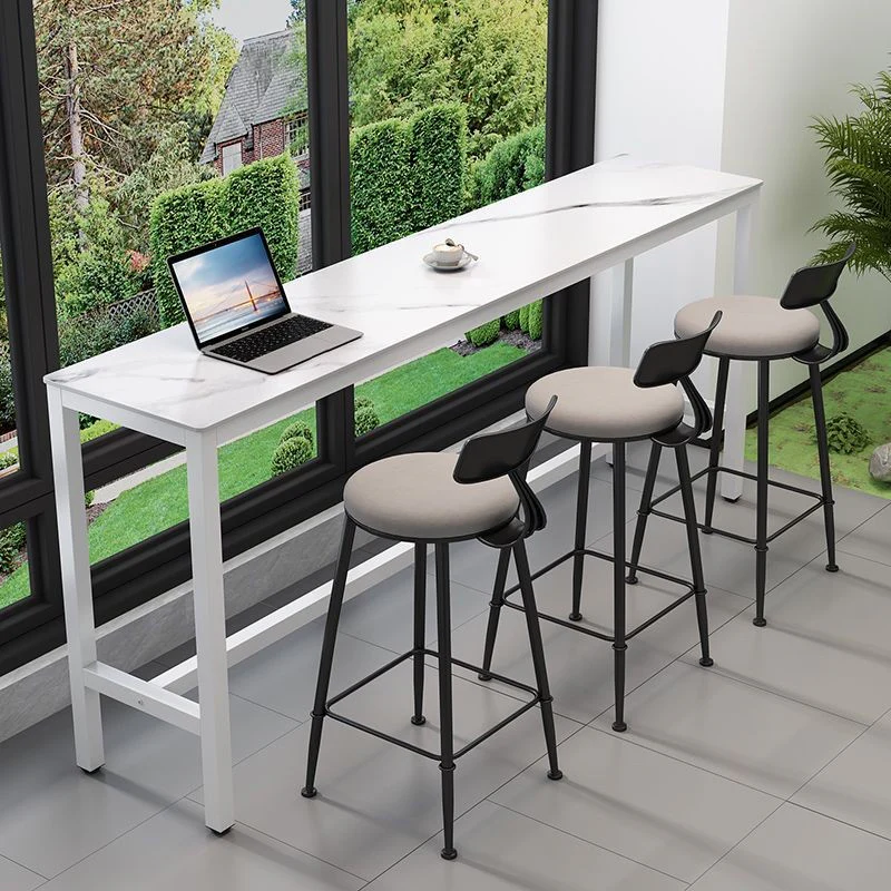 Modern Dove Grey Stone Top Steel Footrest Bar Tables