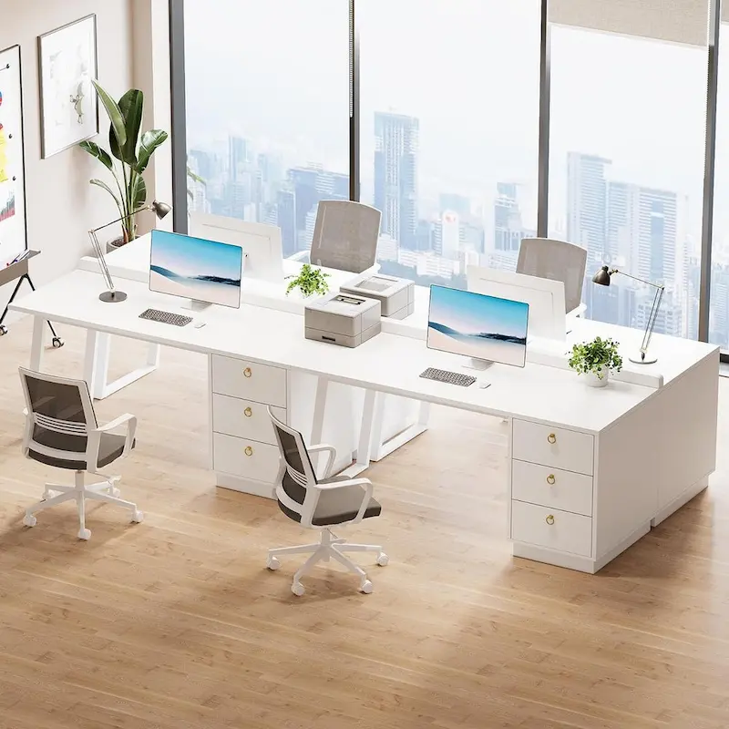 White 55-Inch Modern Computer Desk with Drawers