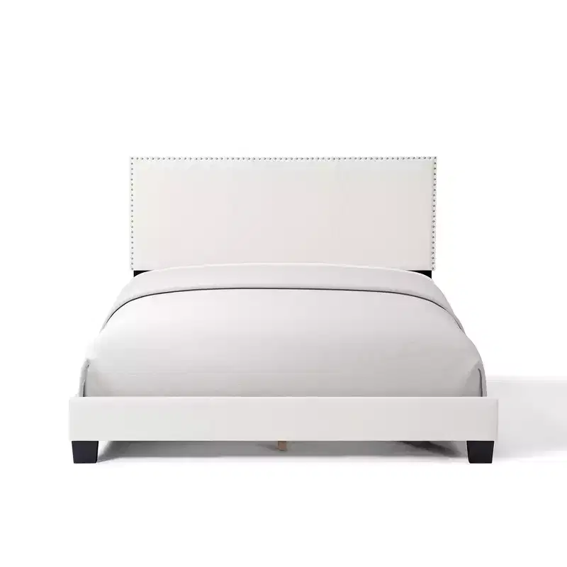 Okak Queen/Full Primary Bedroom Bed Frame with Upholstered Headboard & Nailhead Trim,Modern Platform Bed No Box Spring Needed