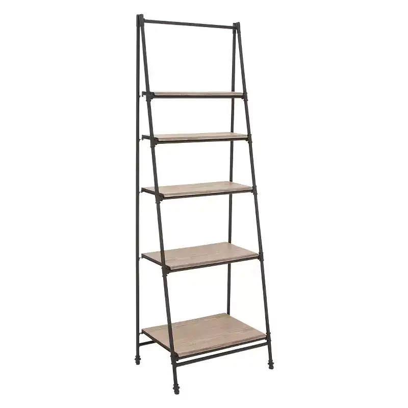 72" Metal and Wood 5 Shelf A Frame Book Stand Black - Olivia & May: Industrial Style, Fixed Shelves, Pine Surface