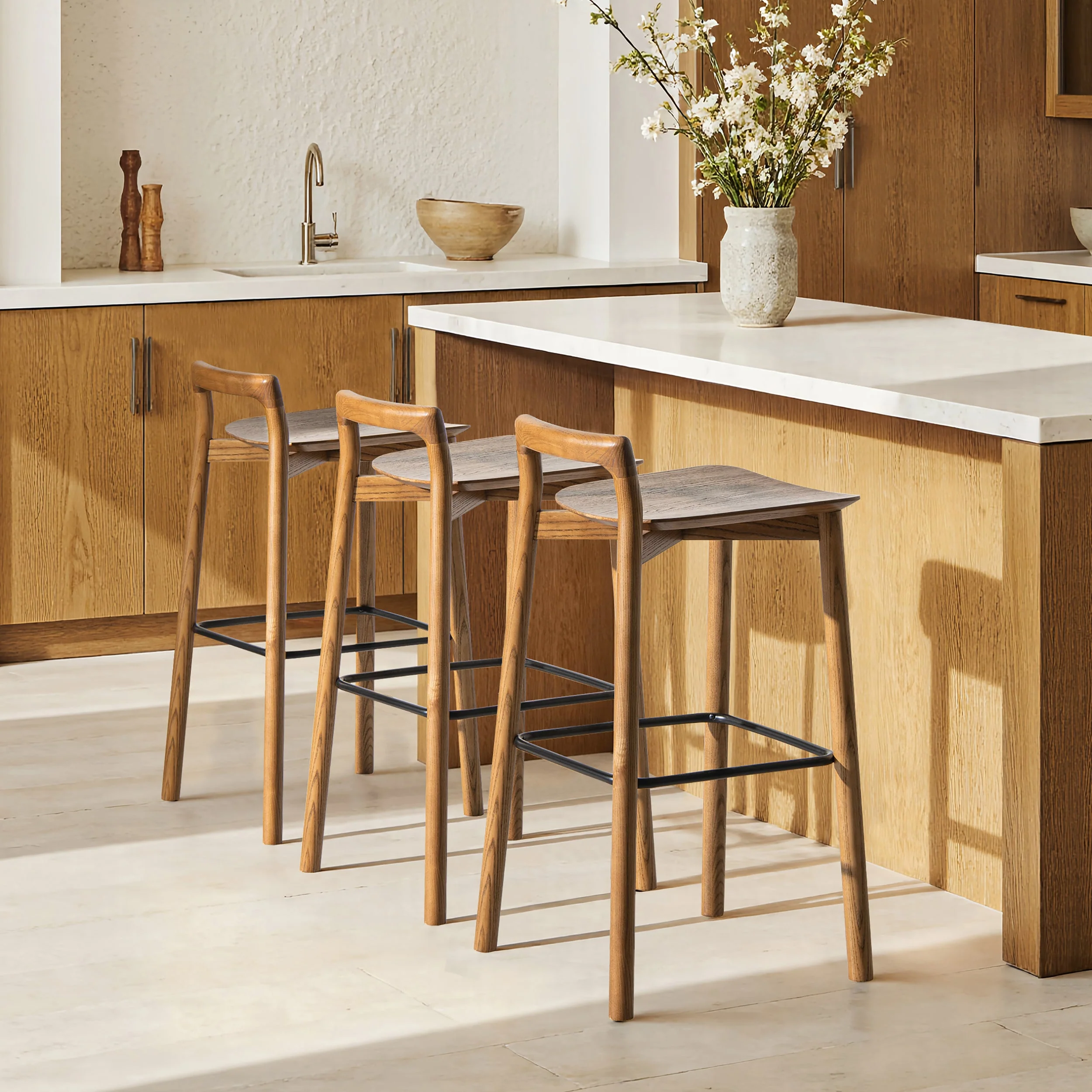 Sven 30' Modern Minimalist Low Back Wood Barstool