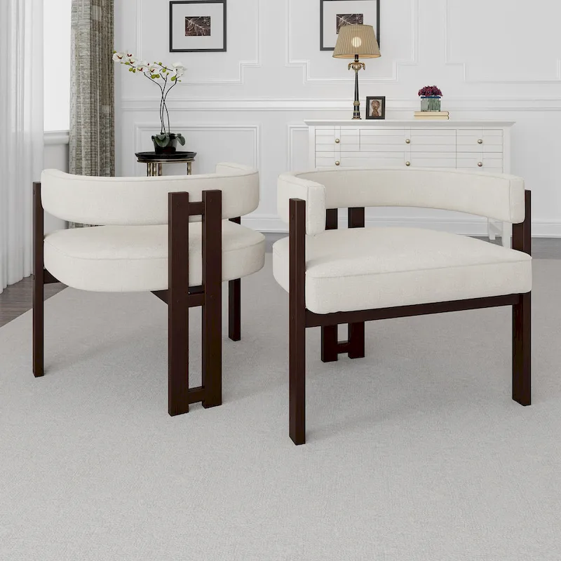 Modern Upholstered Accent Chair with Open Back, Barrel Style