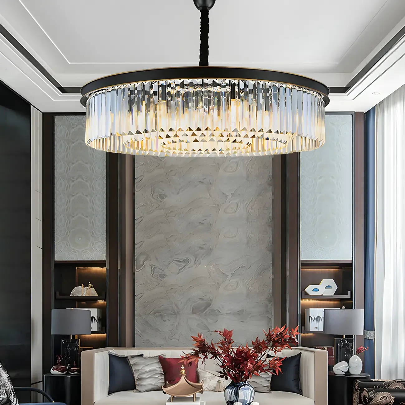 Modern Cylinder Crystal Chandelier Height Adjustable