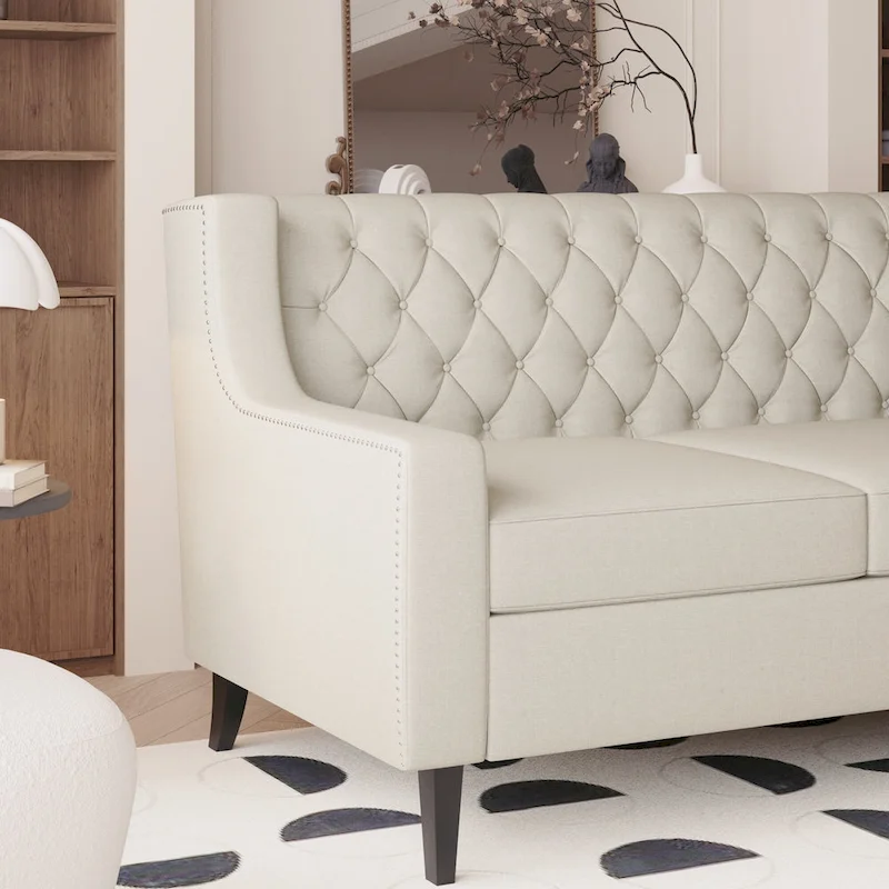 78.75  Polyester 3-Seater Sofa with Tufted Back and Cushions