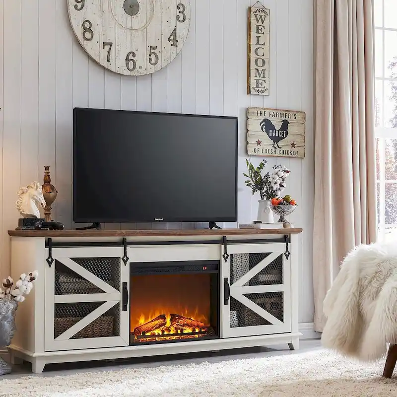 Farmhouse Fireplace TV Stand, Entertainment Center, TV Console