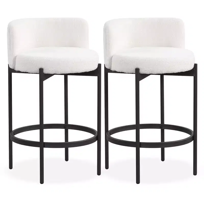 Costway Boucle Counter Stools Set of 2 w/Curved Backrest Metal Frame Comfy Footrest