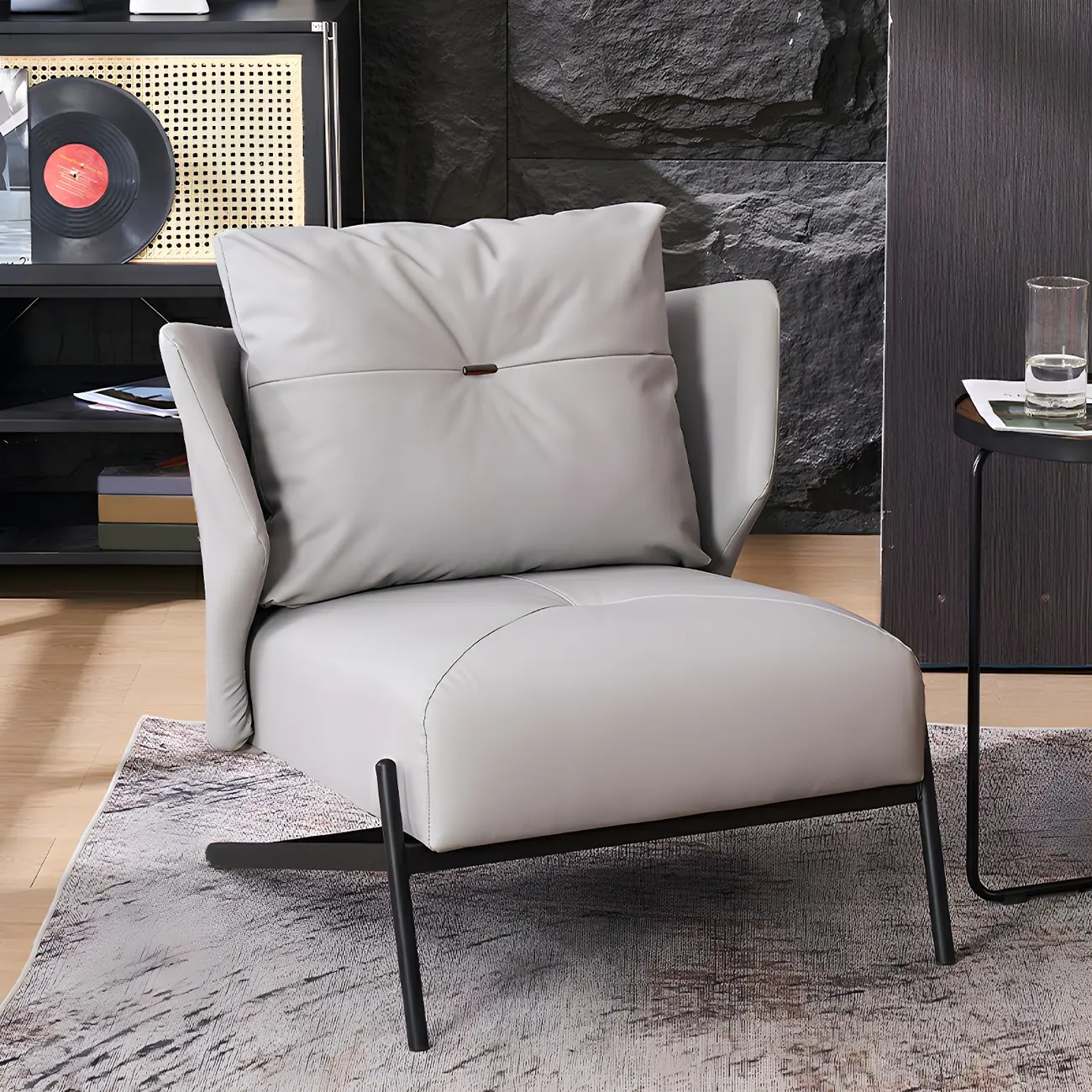 Modern Cat-Resistant Leather High Back Accent Chair