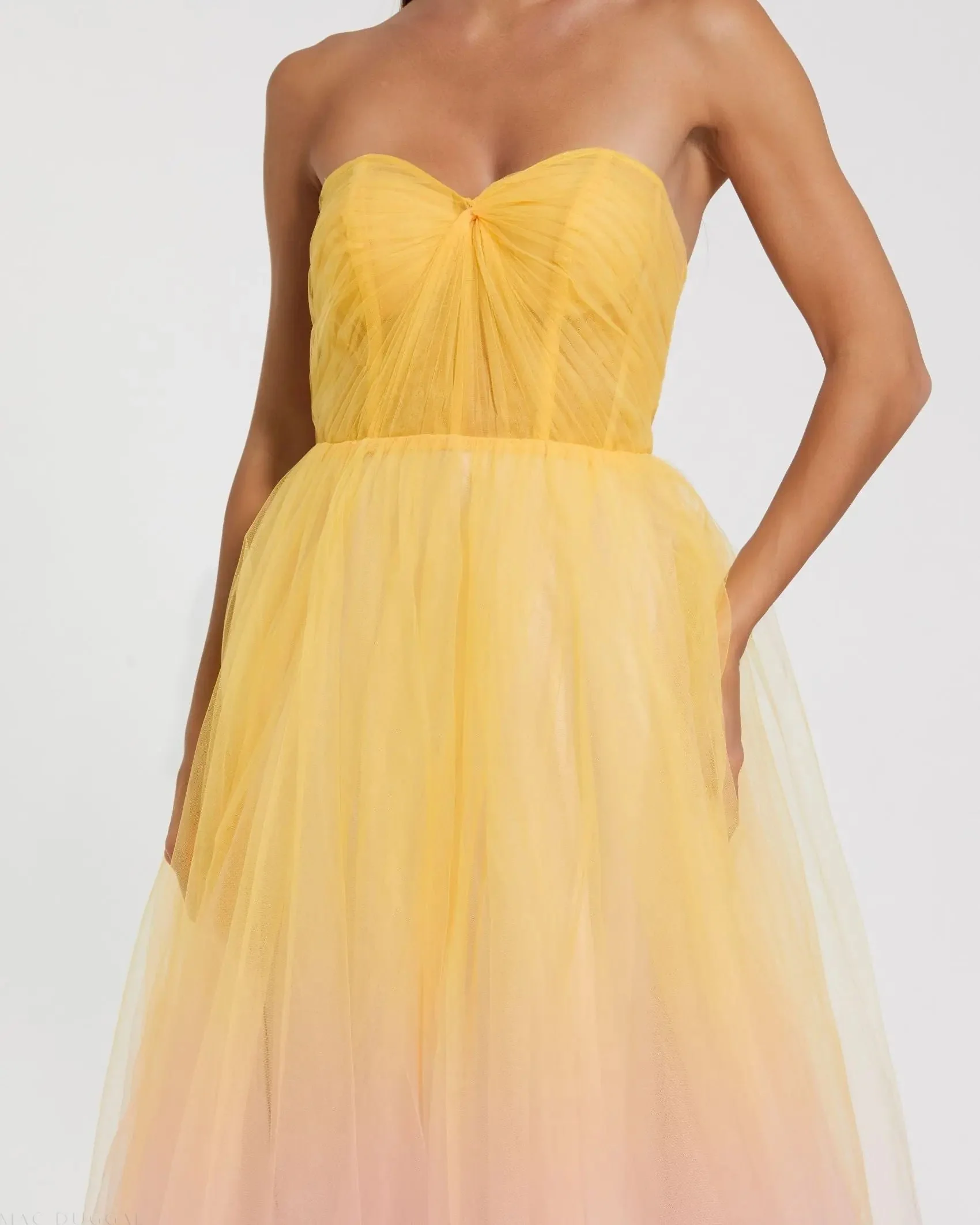 Yellow and Pink Strapless Corset Ombre Tulle Ballgown