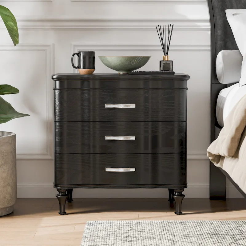 Solid Wood 3-Drawer Nightstand