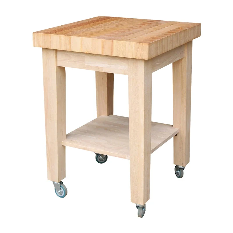 Unfinished Solid Parawood Kitchen Island Cart